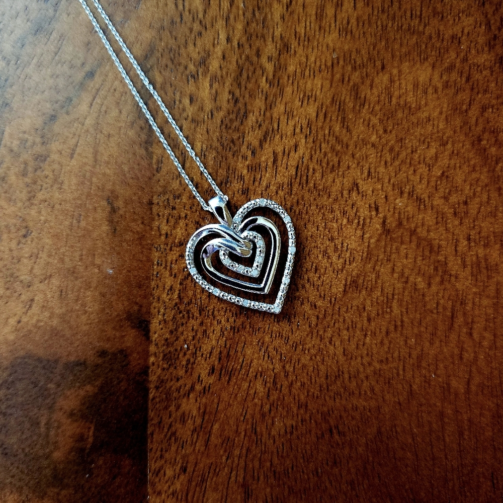Sterling silver heart pendant and necklace with diamonds